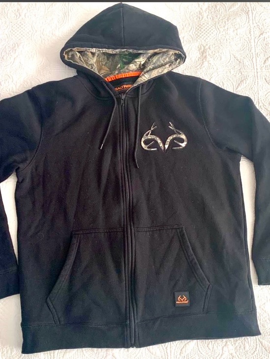 Realtree Other - Realtree Zip Up Black Hoodie with Orange Accents and Camo Lining